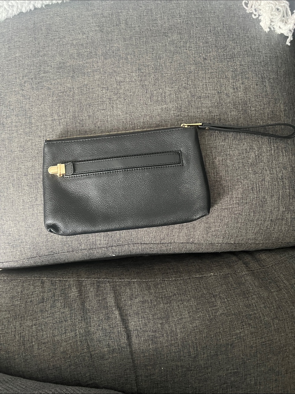 Michael Kors Black Pebble Leather Wristlet Clutch with Gold Hardware